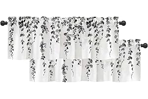 debraleye Watercolor Grey Leaves Window Valance for Bedroom Living Room, Gray Leaf Curtains Valanes for Windows, 3" Rod Pocket Window Treatment for Home Decorations, 18 x 54 Inch, 2 Pack