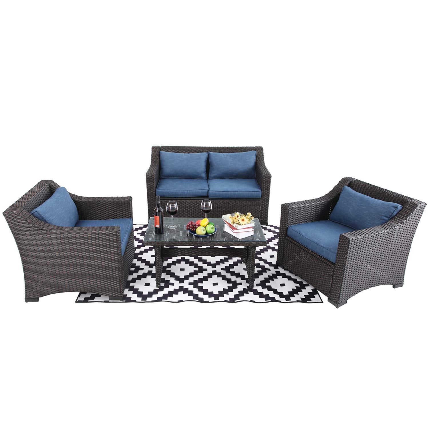 Best Sunbrella Curved Wicker Rattan Patio Furniture Set W/ Coffee Table