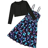 RAISEVERN Girls Casual Adjustable Strap Sleveless Dress Cardigan Set Size 5-12Y