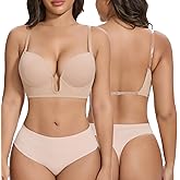 JOYSHAPER Low Cut Bras for Women Deep Plunge Cleavage Backless Bra Underwire Convertible Push up Halter Bra with Clear Straps