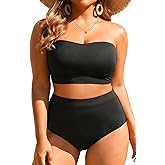 Tempt Me Women Plus Size High Waisted Bikini Bandeau Two Piece Swimsuit