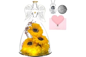 ANWEAO Christmas Sunflower Gifts for Women,Sunflowers Gifts for Mom Angels Figurines Sunflower Bouquet with Necklace, Light Up Sunflowers in Glass,Xmas Birthday Gifts for Her Mom Wife Girlfriend Sister