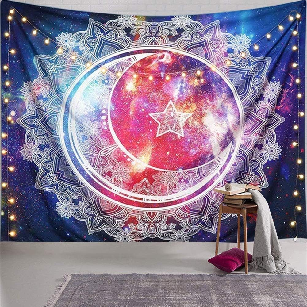 Ciujoy Tapestry Wall Hangings Moon and Star Mandala Psychedelic Galaxy Indian Bohemian Hippie Tapestries Beach Throw Blanket 200x150cm - Mandala Moon and Star
