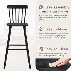 LUE BONA Windsor Wooden Barstools Set of 3 for