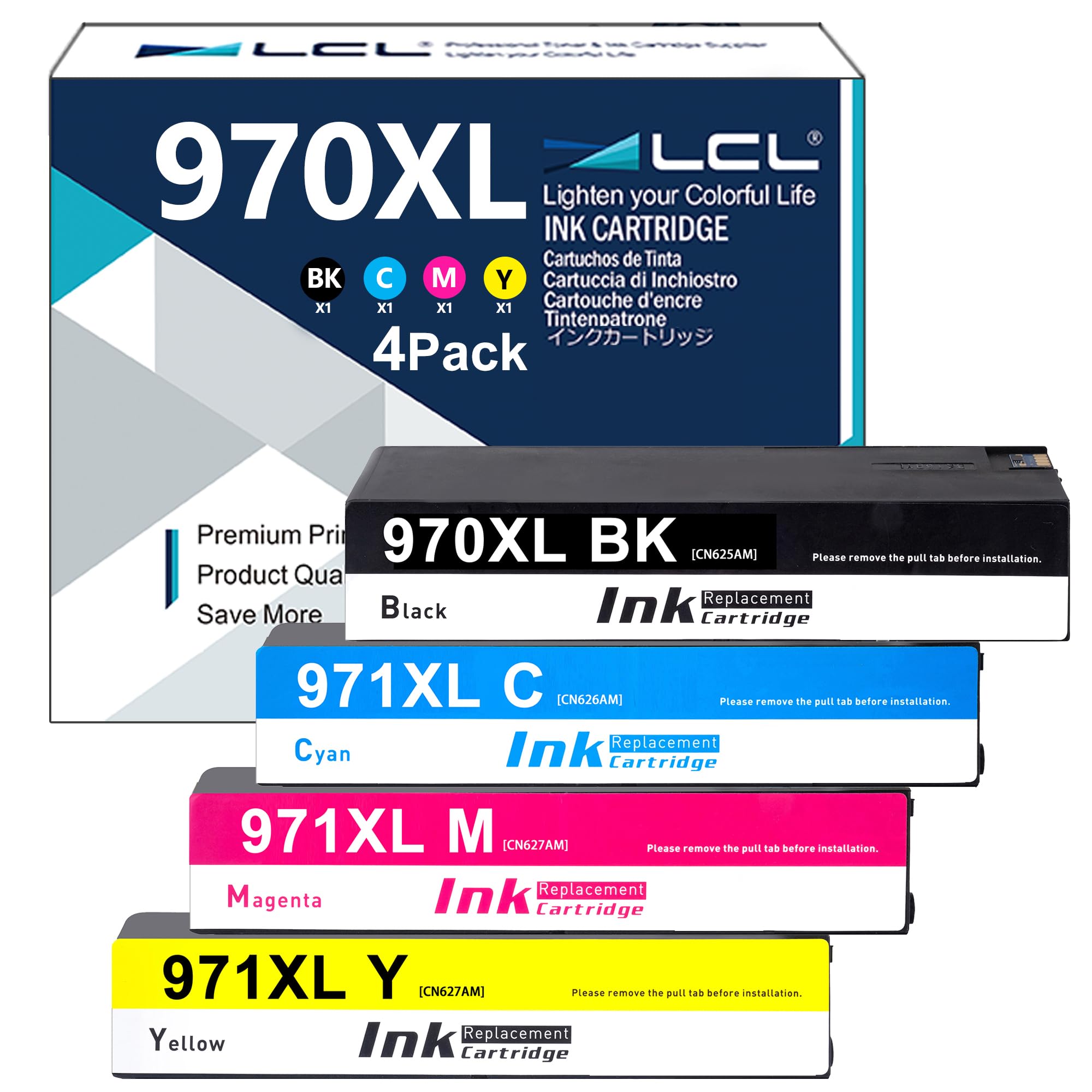 970XL 971XL High Yield Ink Cartridge Replacement for HP 970 970XL 971XL Replacement for HP Officejet Pro X451DN X451DW X476DN X476DW X551DW X576DW X576dn MFP (Black Cyan Magenta Yellow, 4-Pack)