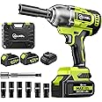 SILVEL Cordless Impact Wrench, MAX 650N.M Brushless Impact Gun 1/2 inch, 2 * 4.0Ah Battery, 6 Sockets, 3300RPM Impact Driver wih Fast Charger