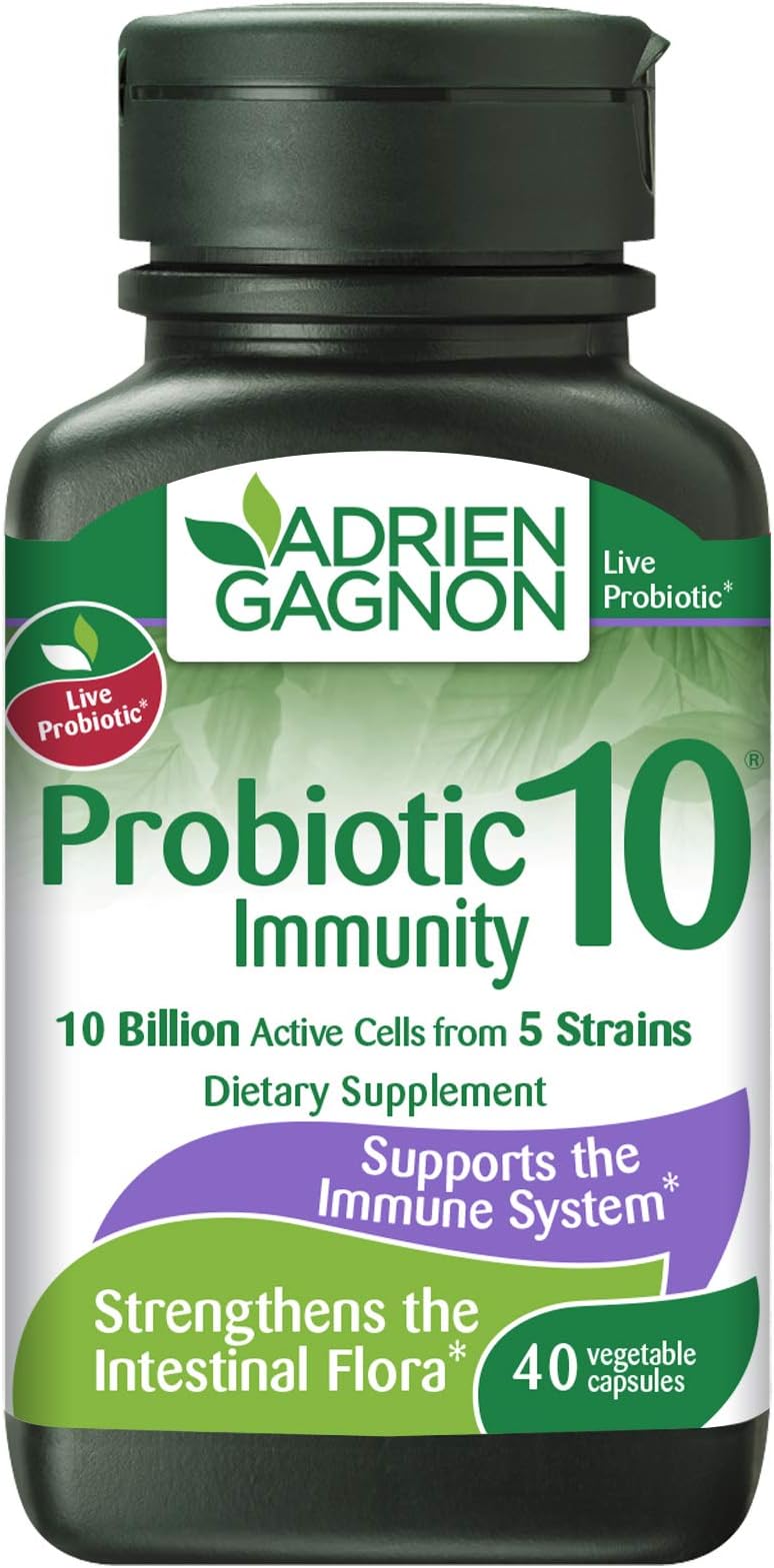 Adrien Gagnon - Probiotic 10 Immunity, 10 Billion Active Cells from 5 Strains, 40 Vegetable Capsules
