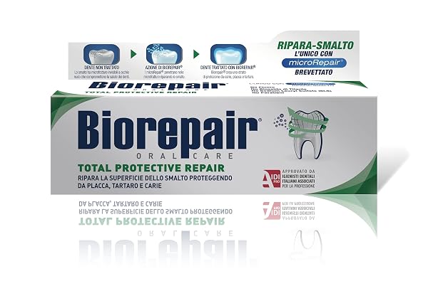 BIOREPAIR:”TOTAL PROTECTIVE REPAIR” TOOTHPASTE WITH MICROREPAIR * 2.5 FLUID OUNCE (75ML) TUBE * [ ITALIAN IMPORT ]