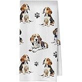 XIVENHAVM Beagle Kitchen Towels, Beagle Gifts Waffle Weave Decorative Dish Towels, Dog Mom Lovers Gifts Decorative Hand Tea Towel for Bathroom Kitchen, Pet Lover Gift, 16x24 Inch