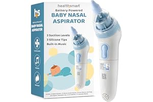 HealthSmart Nasal Aspirator for Baby – Perfect Gift for Moms & Baby Registry -3 Suction Levels, 3 Silicone Tips, Ergonomic Electric Nose Sucker with Built-in Nursery Rhymes