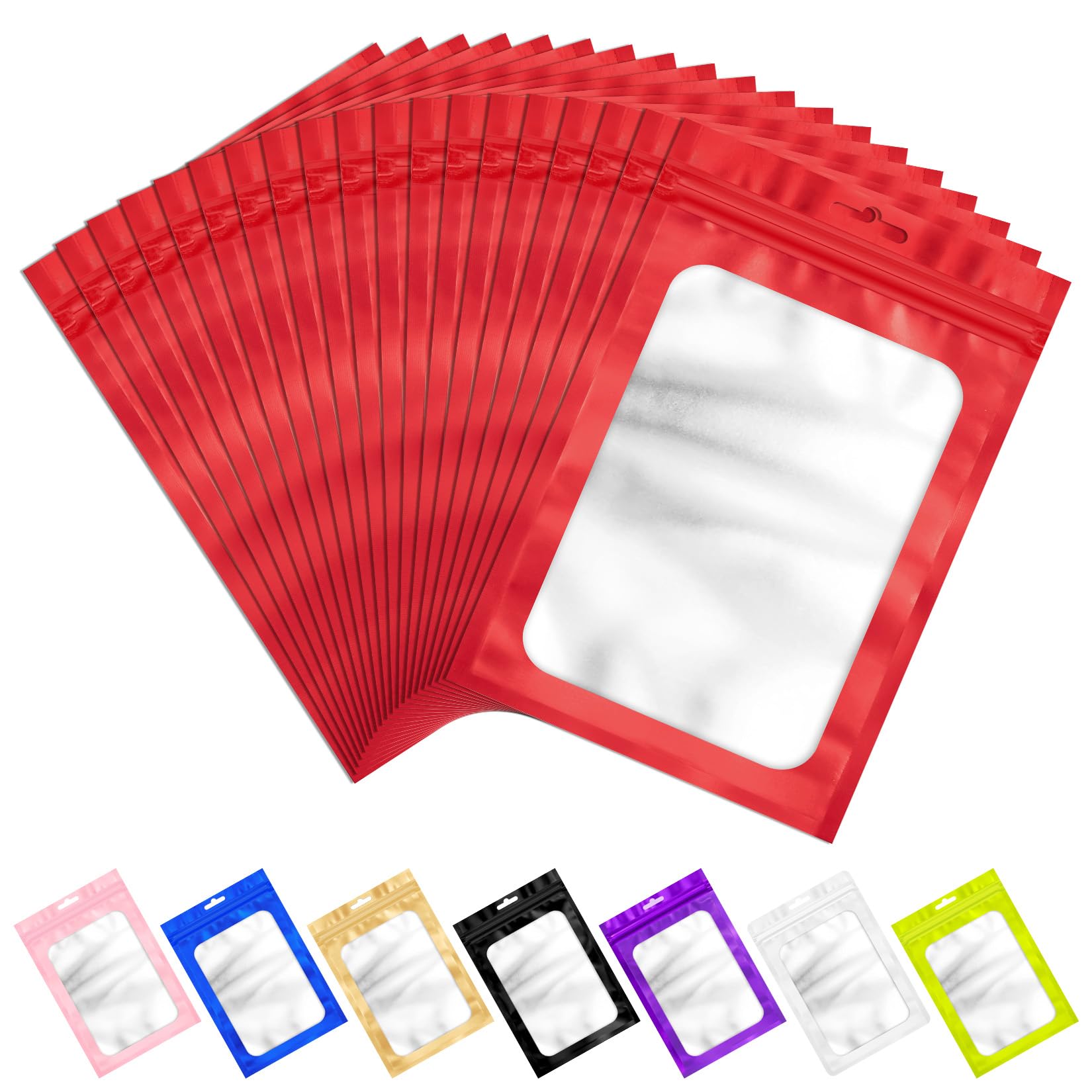 Photo 1 of 100 PCS Resealable Bags with Frosted Clear Window Bags Small Packaging Bag Foil Pouch Zipper Bag for Food Self Sealing Storage Supplies Treat (Red, 3.14x5.11)