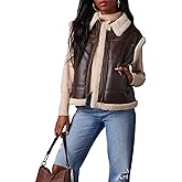 Sexyshine Women's Faux Leather Shearing Sherpa Vest Sleeveless Zip Up Fleece Lined Jacket Coat with Pockets