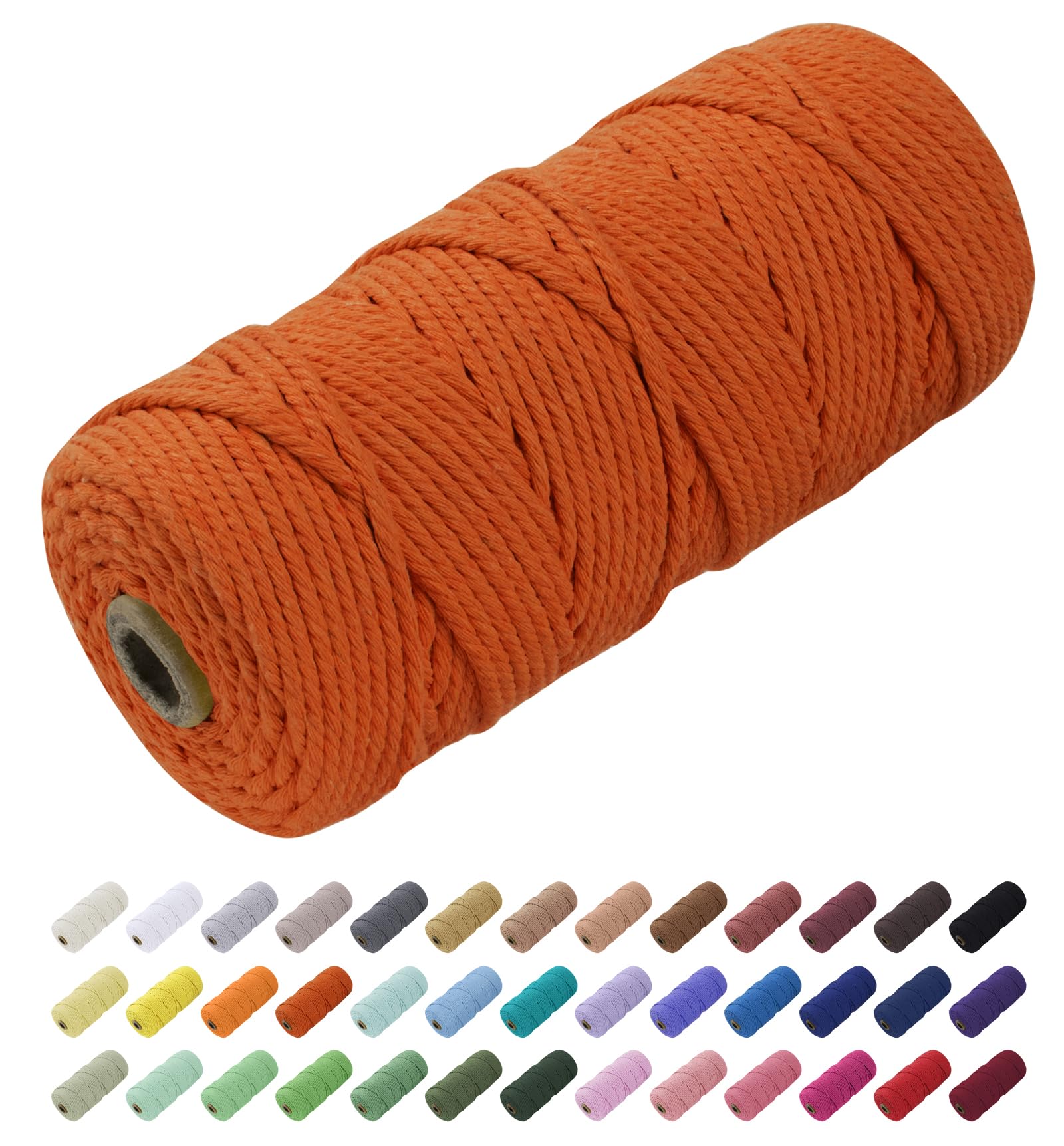 Uiopa Macrame Cord 3mm x 100m, Natural Cotton Cord Coloured Macrame Yarn Soft Rope, Macrame String Cotton Twine for Crafts, Plant Hanger, Wall Hanging, Wrapping, Christmas Decorations (Orange)