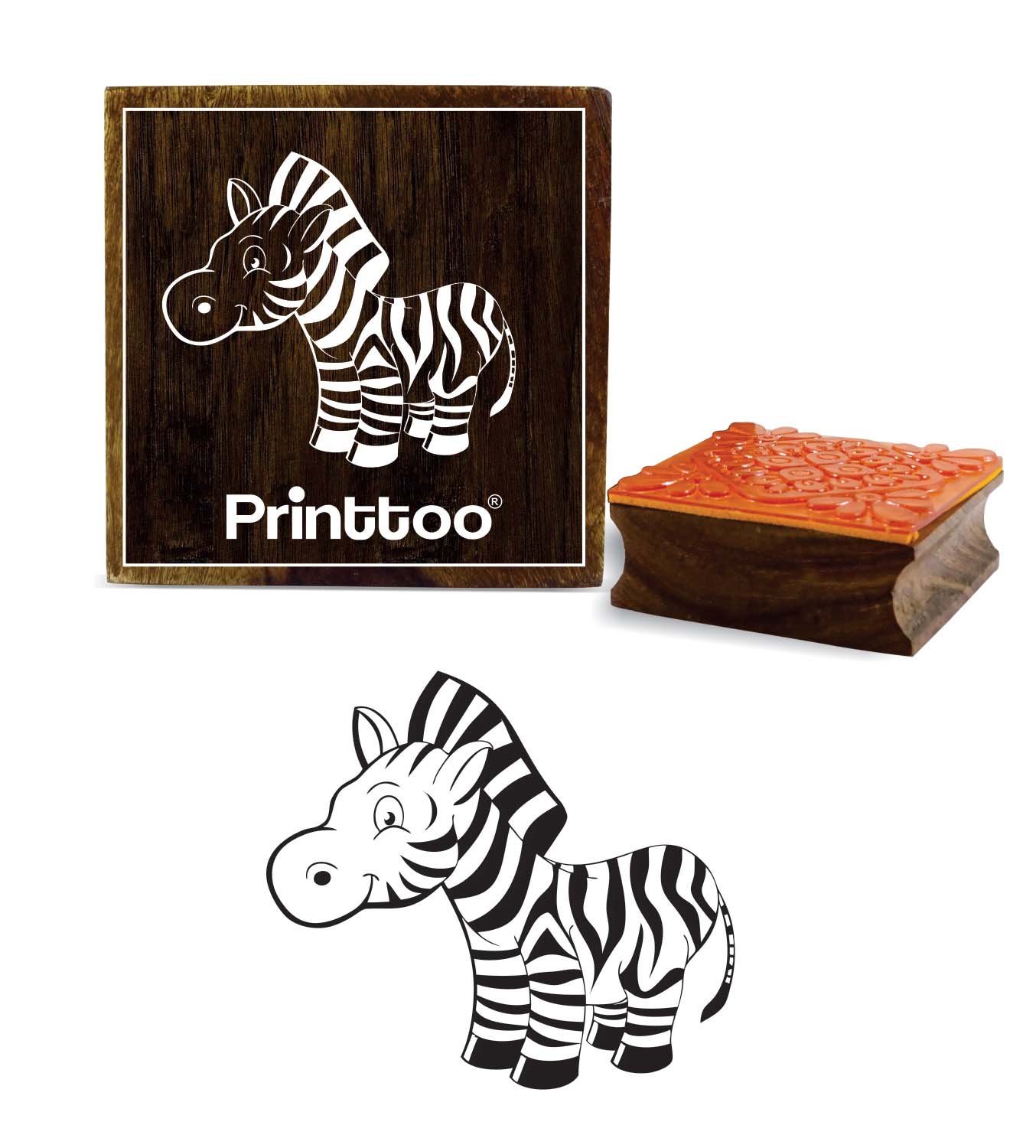 Printtoo Zebra Pattern Wooden Square Rubber Stamp Craft Textile Brown Stamps-3 x 3 Inches