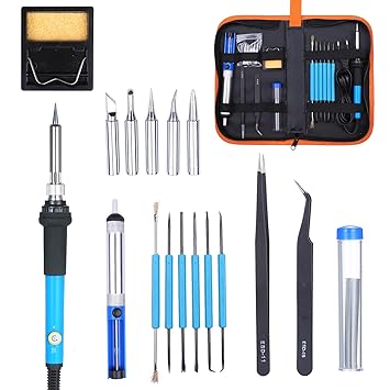 Honelife Electric Soldering Iron Kit 60W Adjustable Temperature Welding Tool with 5 Piece Solder Iron Tips Portable PU Carry Bag EU Plug