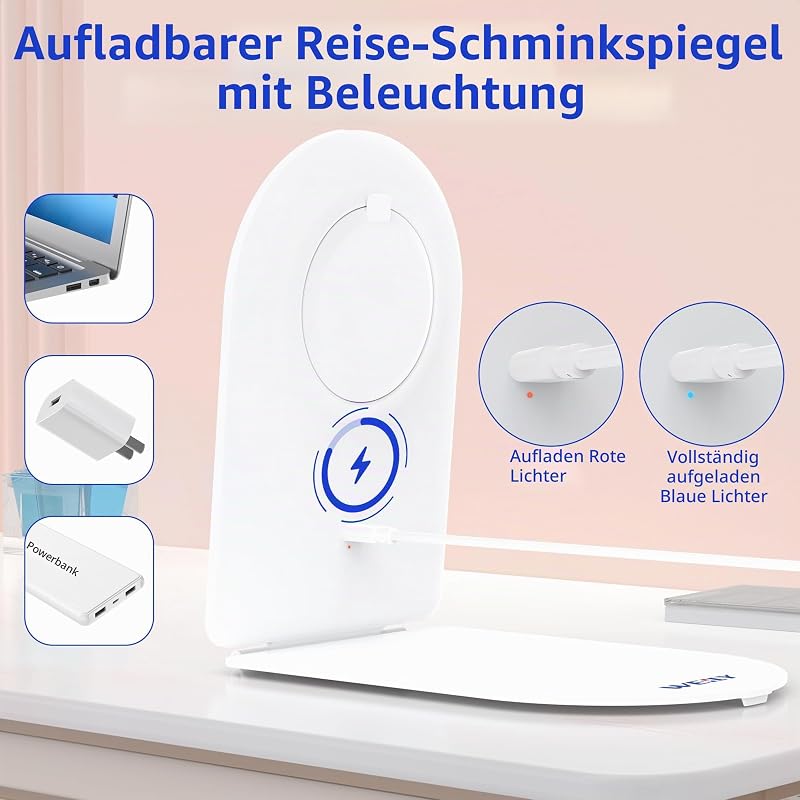 Schminkspiegel mit Beleuchtung, 10-Fach Vergrößerungsspiegel, Kosmetikspiegel mit LED Licht & Berührungssensor, Ultraheller Spiegel mit Beleuchtung für Bad, USB/Batteriebetrieb