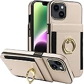 S. Tedazo for iPhone 14 Wallet Case with Credit Card Holder and 360° Rotation Ring Stand, RFID Block Flip Leather Shockproof Cover for iPhone 14-Beige