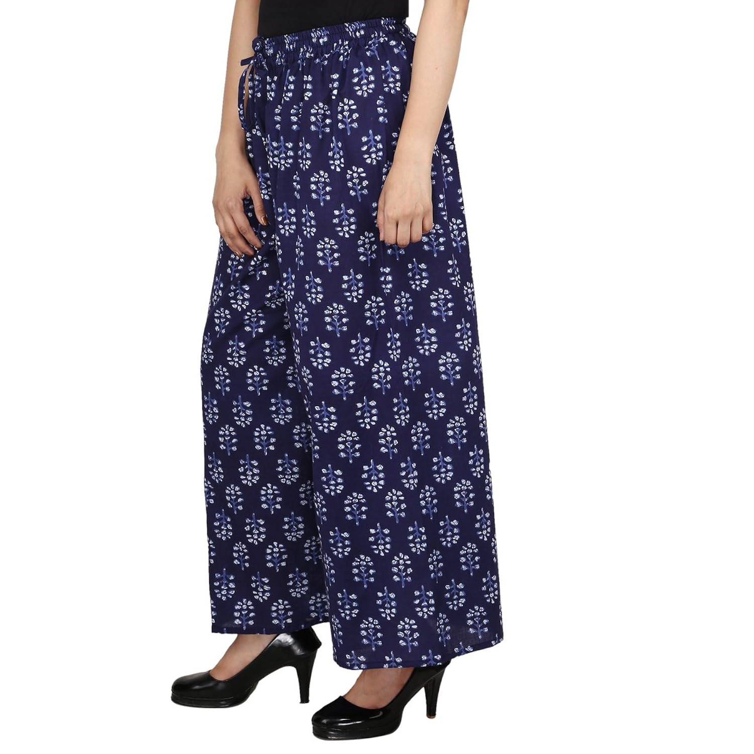cotton slub premium printed palazzo pants | jaipur classic | for women girls | blue