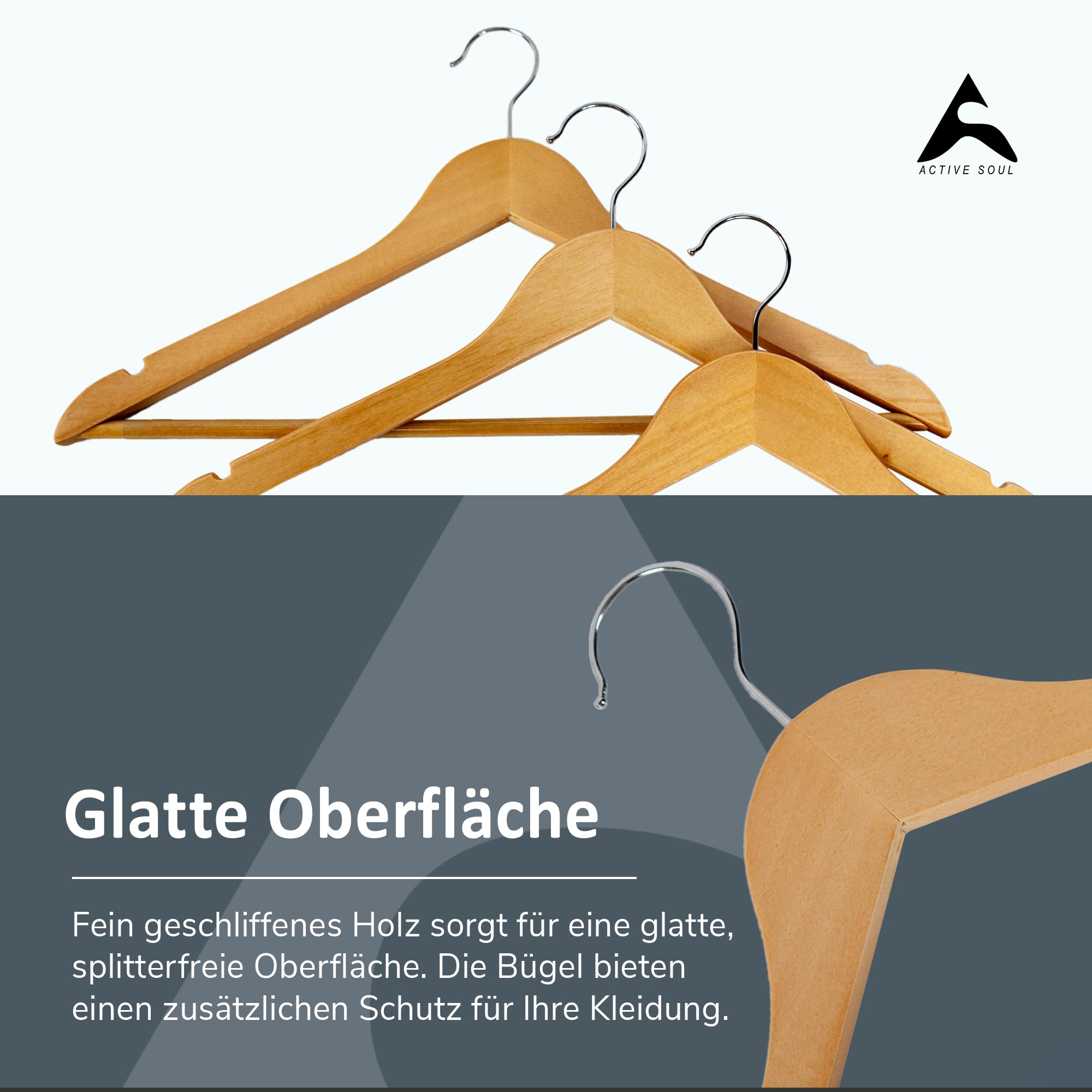 Kleiderbügel Holz 20er Set – Holzkleiderbügel mit Einkerbungen & rutschfeste Mittelstrebe für Hosen – Platzsparende Natur Holzbügel & 360° drehbar – Für Kleider, Shirts, Anzüge, Hemden, Blusen & Hosen 4