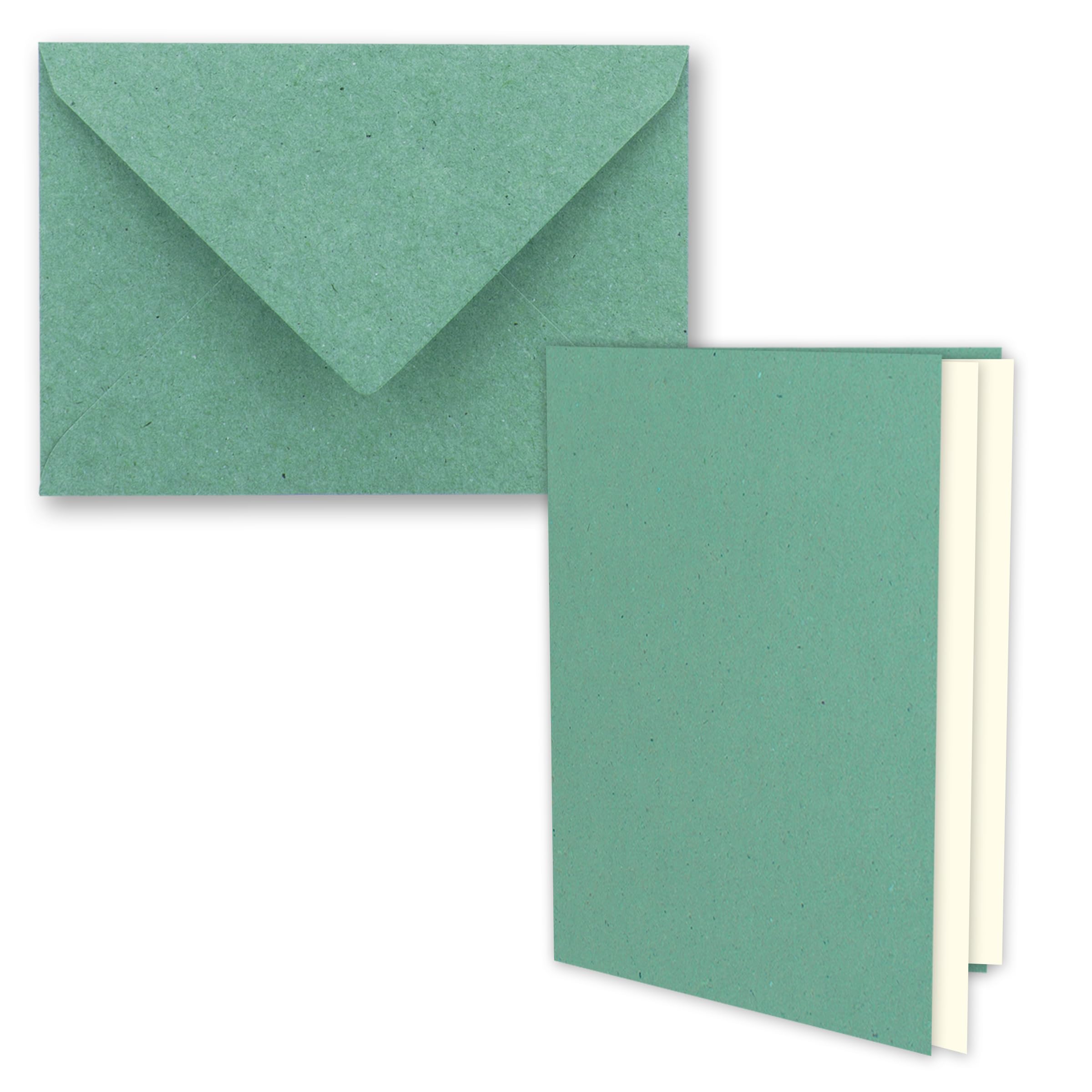 50x Vintage Kraft Paper Folding Cards SET - Eucalyptus (green) - with envelopes and inserts DIN B6-12 x 16.9 cm - blank recycled folding cards - GUSTAV NEUSER