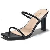 LULLASONG Women's Heels Sandals Block Chunky Mid Heels Slip On Slides 3.5 Inch Heeled Square Open Toe Sandals for Women