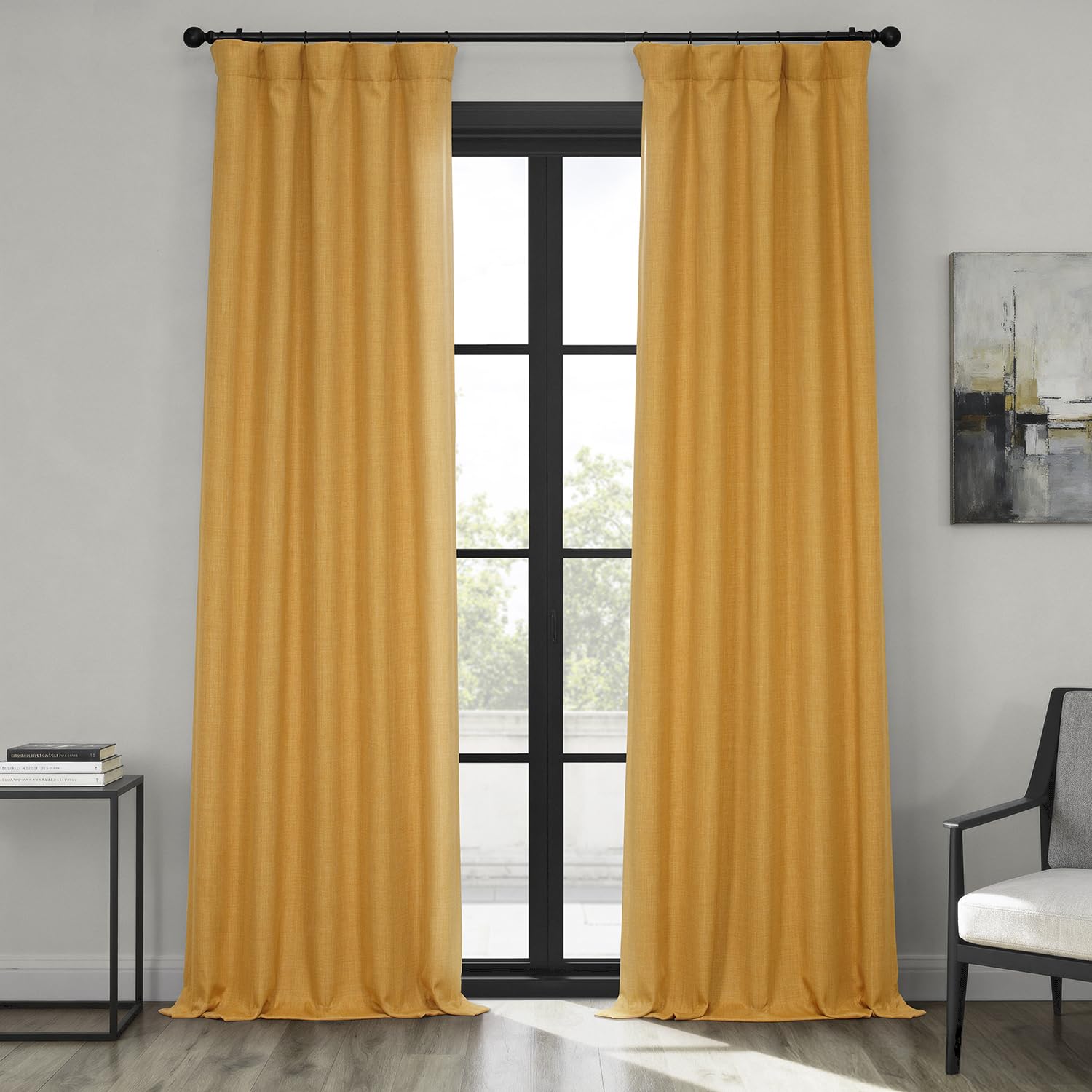 HPD Half Price Drapes Faux Linen Textured Room Darkening Curtains for Bedroom 108 Inches Long (1 Panel), 50W X 108L Curtains for Living Room Home Decor, Dandelion Gold — image 1