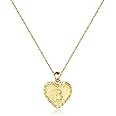 IEFSHINY Heart Initial Necklace for Women - 14K Gold Filled Dainty Heart Pendant Initial Letter Necklaces, Handmade Engraved Alphabet Monogram Necklaces Jewelry Gift Idea for Women