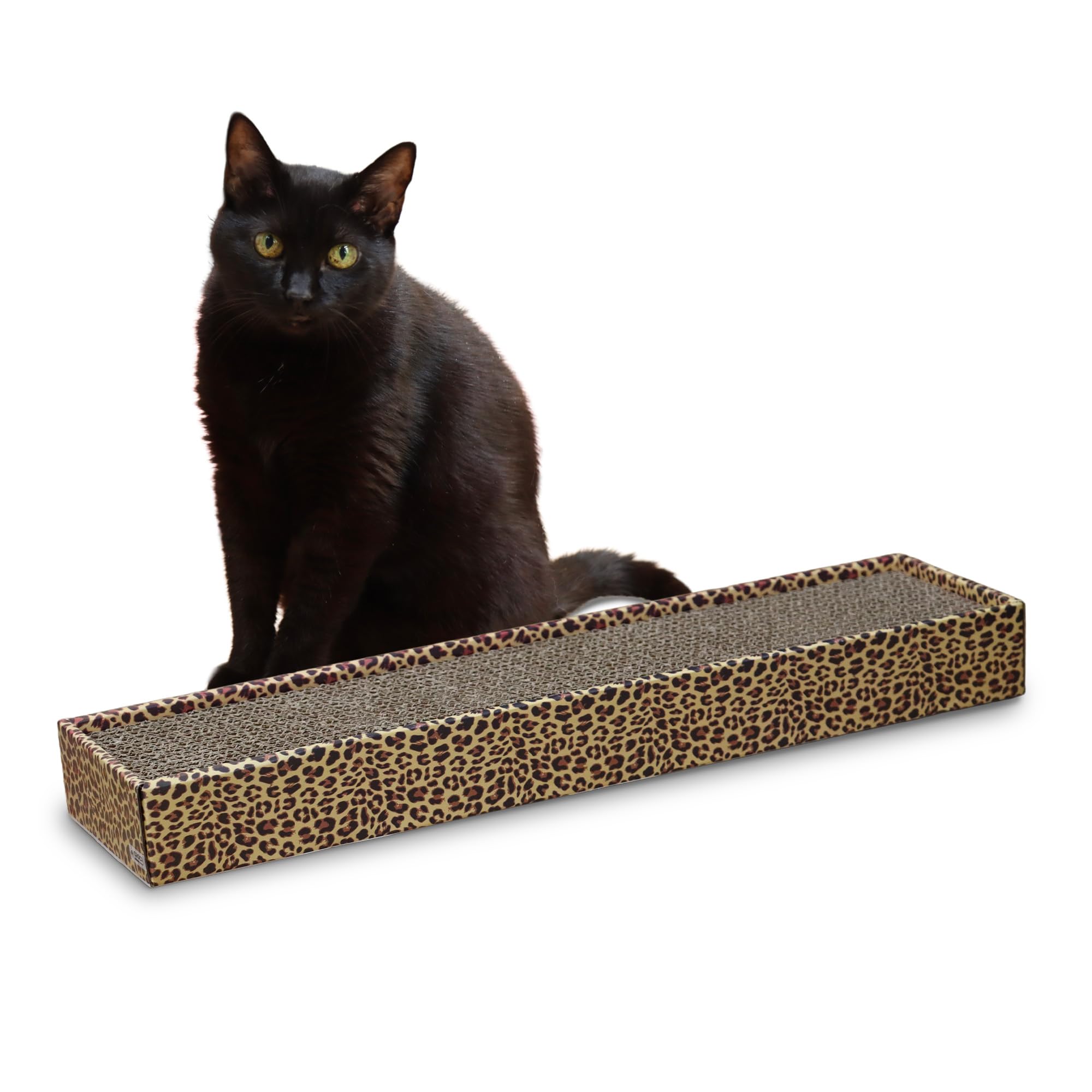 Croci Cardboard Cat Scratching Post 2 Layers Reversible Scratching Post with Non-Slip Feet Including Catnip Bag, Leopard Style, 48 x 12.5 x 5 cm