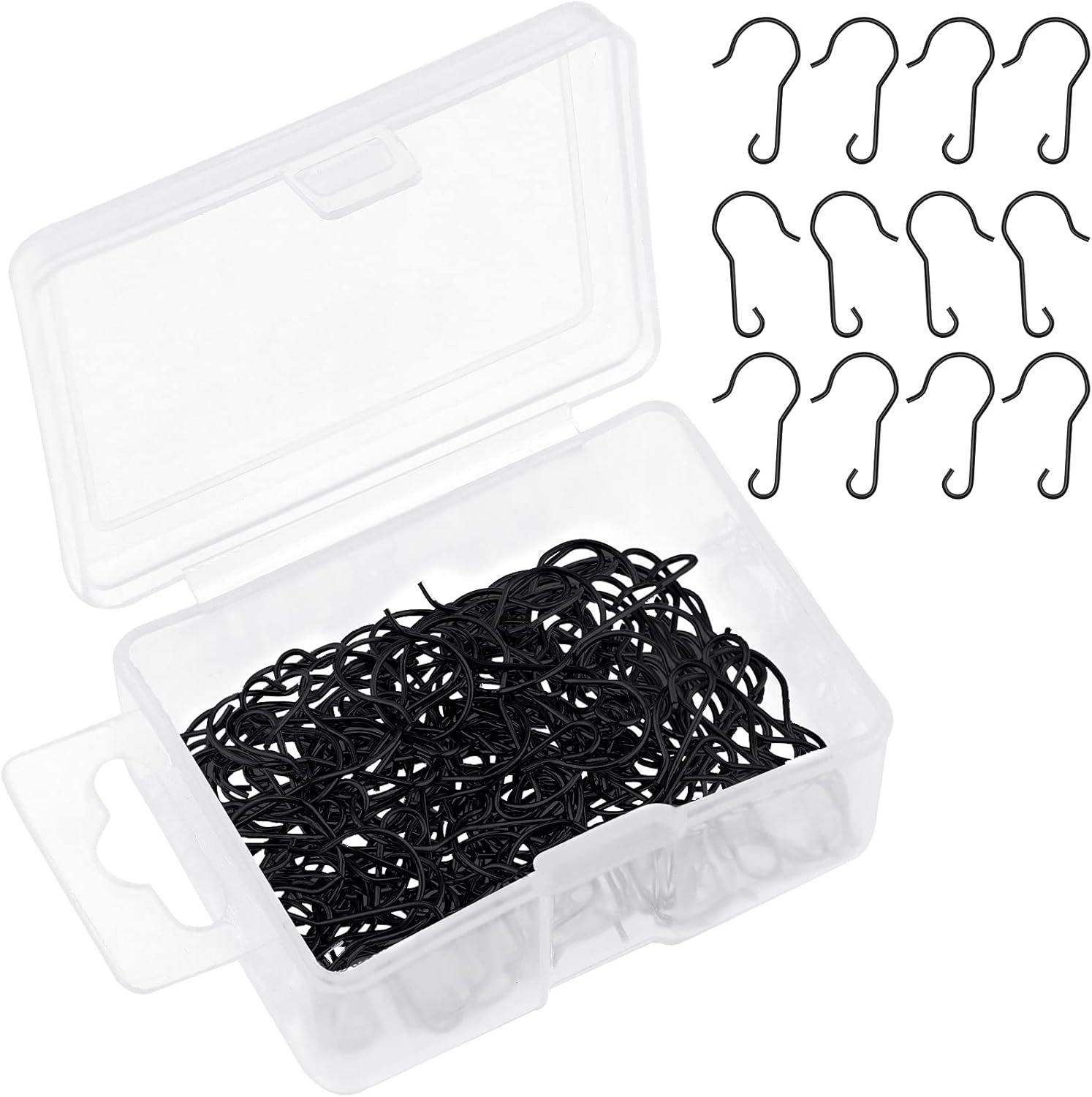 Ornament Hooks - Hotop 100 Pieces Christmas Ornament Hooks Metal Wire Ornament Hooks Christmas Tree Hangers with Storage Box for Xmas Tree Party Decorations (Black)