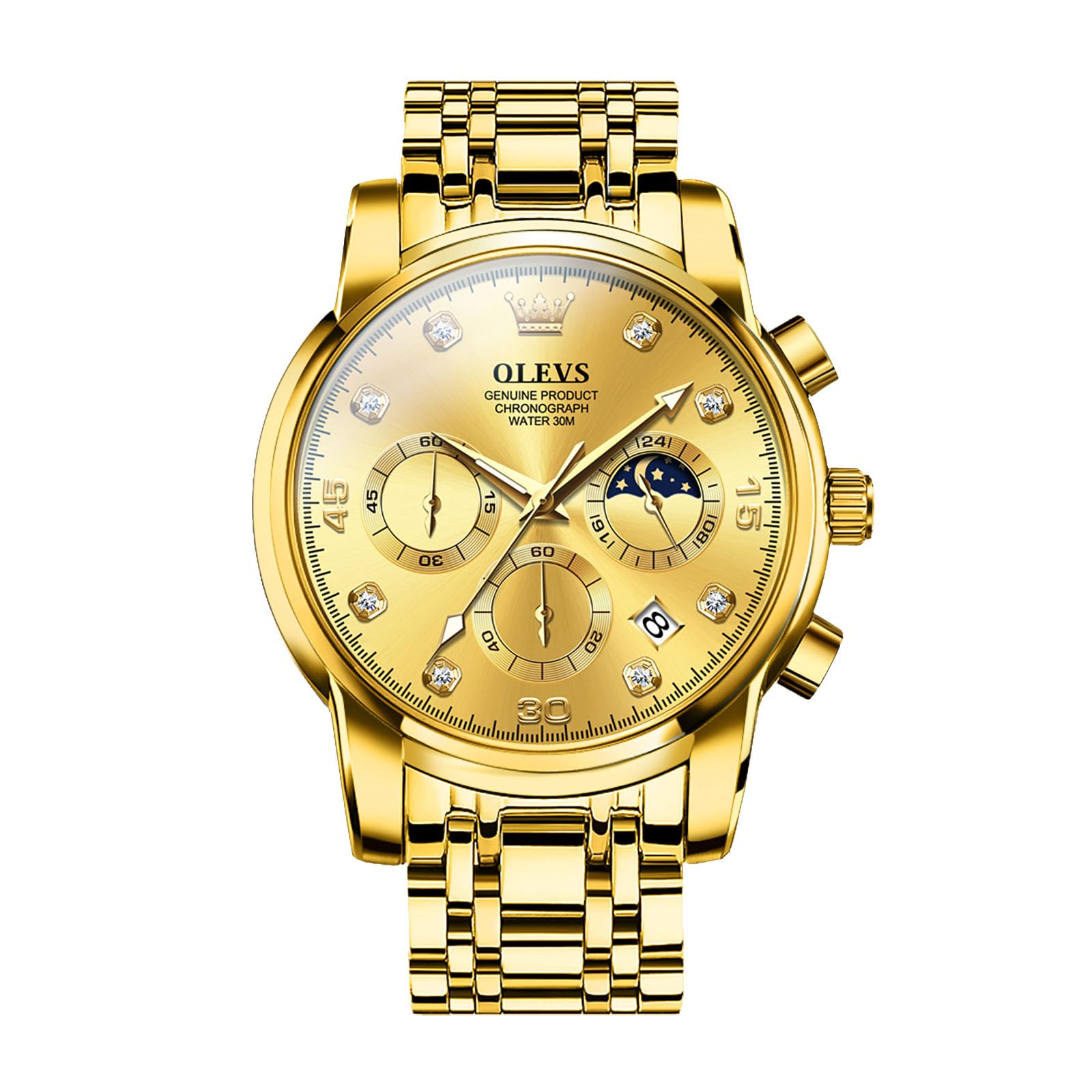 OLEVS Uhren Herren, Edelstahl Analoger Quarzuhr, Multifunktionale Diamanten Herrenuhren, Klassisches Luxuskleid Herrenuhr
