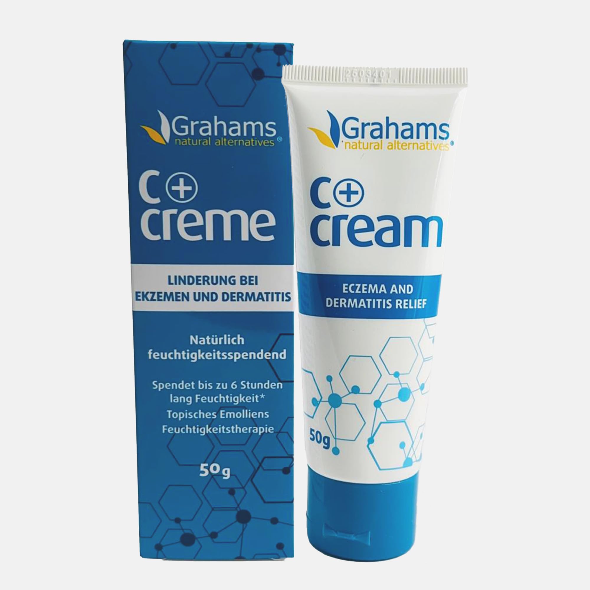 Grahams Natural C+ Eczema Cream - Clinically Proven, All-Natural, Steroid-Free - for Dry Skin, Itch Relief, Inflammation, Dermatitis, Skin Barrier Repair - with Manuka Honey & Calendula (50g)