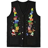 Women Christmas Knit Vest Top Santa Embroidery Sleeveless Button Down Sweater Vest Xmas Snowman Cardigans Tank Top