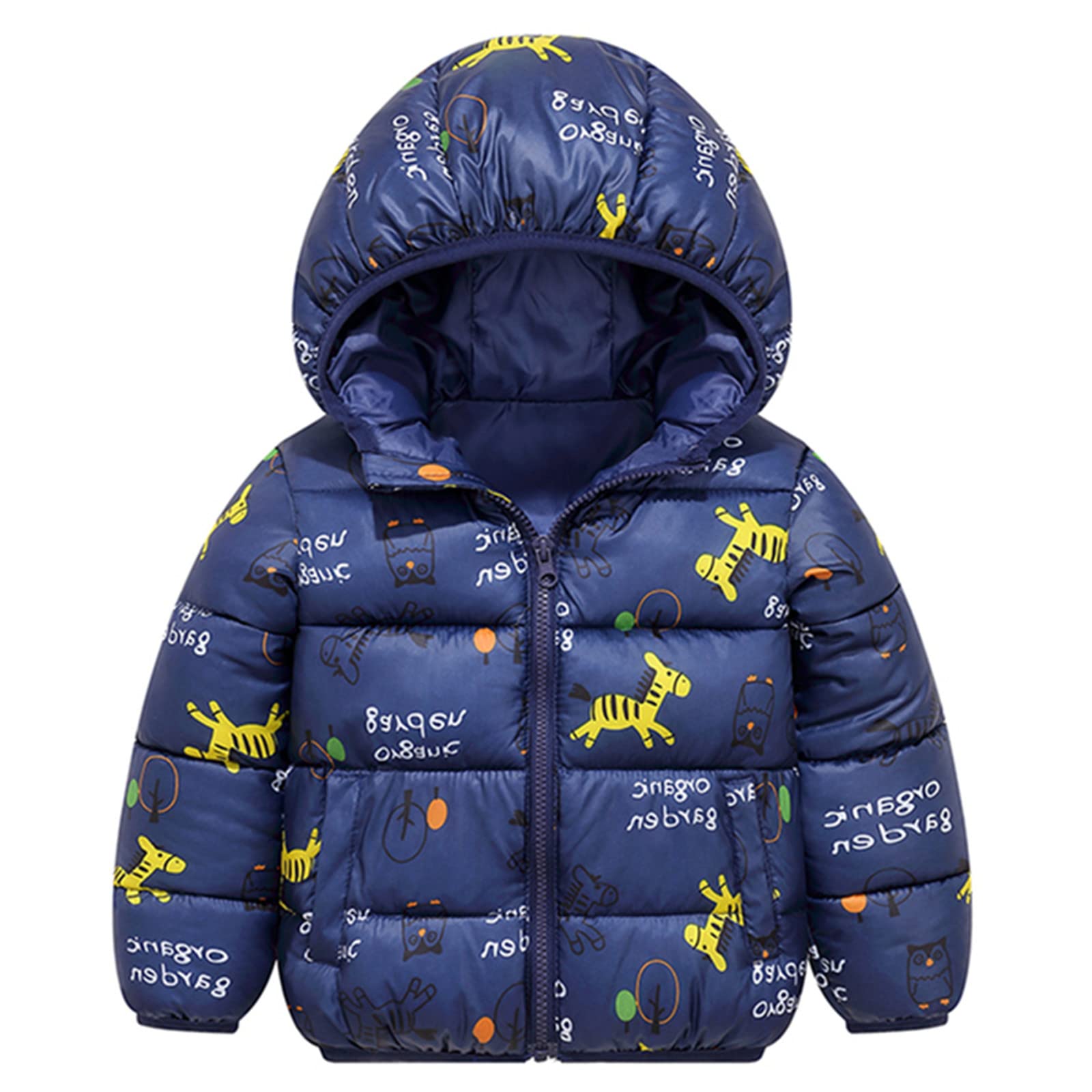 Baby Winter Coat Toddler Hooded Jacket Lightweight Windproof Puffer Coat with Zippers Warm Jackets with Two Pockets Fashion Pattern Waterproof Winter Outfits 18-24 Months
