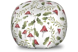 Ambesonne Mushroom Storage Toy Bag Chair, Watercolor Pattern Green Leaves Forest Elements Botanical Woodland Theme, Stuffed Animal Organizer Washable Bag, Small Size, Green Ruby