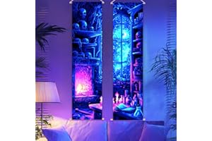 CRAFTYMELODY 2 Pack Blacklight Bookshelf Tapestry Glow in the Dark Tapestry UV Reactive Skull Wall Hanging 12.9×51 Inch with 