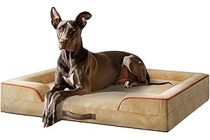 COZZZE XXL Orthopedic Dog Sofa Bed - Jumbo Pet Couch with Memory Foam, Completely Removable Washable Cover, Waterproof Lining, Nonskid Bottom, Beige - Perfect for Large Breeds
