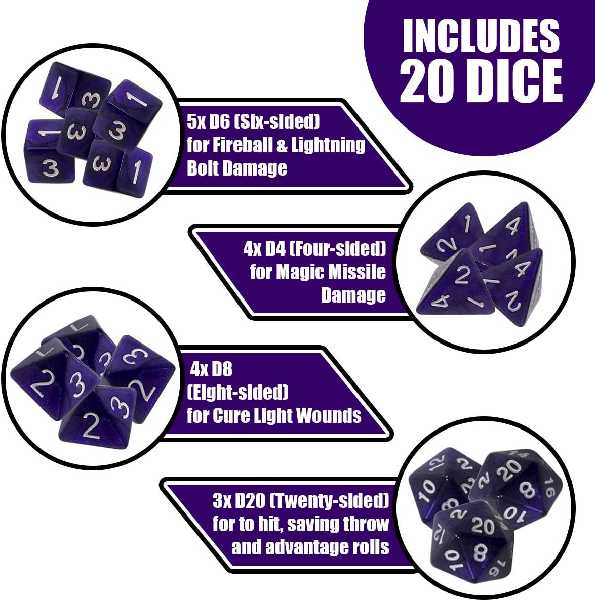 Dungeons and Dragons Dice Set x 20 Pearl Purple RPG Accessory, Epic Gaming DnD TTRPG, Polyhedral Dice Sets D&D - Image 3