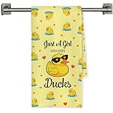Chicimln Yellow Duck Kitchen Towels, Gifts for Duck Lovers Decorative Hand Towels for Bathroom, Just a Girl Who Loves Ducks Dish Tea Towel Drying Cloth for Kitchen Decor, 16x24 Inch