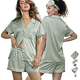 WJing Yi Jia 5Pcs Womens Soft Satin Pajama Set XS-4XL Button-Down Silk Pajamas Floral Sleepwear Bridal Pjs Lounge Pj Sets