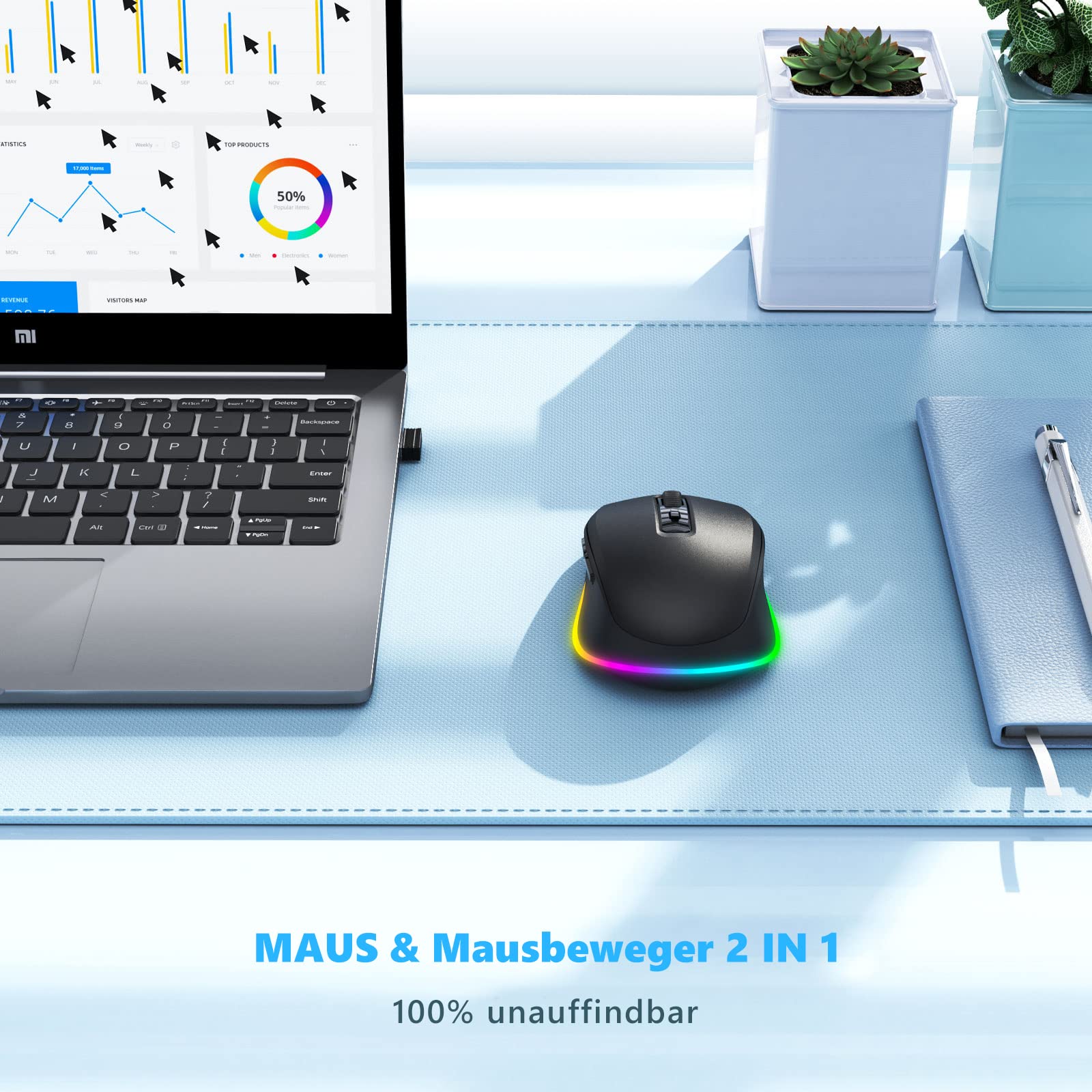 seenda Kabellose Maus mit Jiggler, RGB-Beleuchtung, 2000 DPI, Schwarz 3