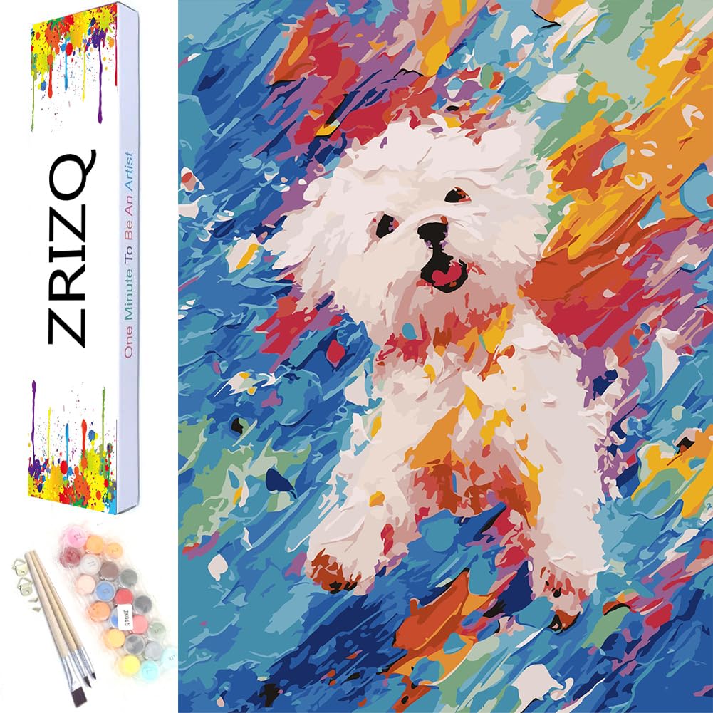 Photo 1 of ZRIZQ Paint by Number for Adults Beginners,12" Wx16 L Canvas for Painting Kits for Adults in Colorful Box,Paint by Numbers for Home Wall Art Decor-Dog