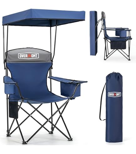 Camping Chair TeqHome Camp Chair With Shade Canopy, Heavy Duty Max
