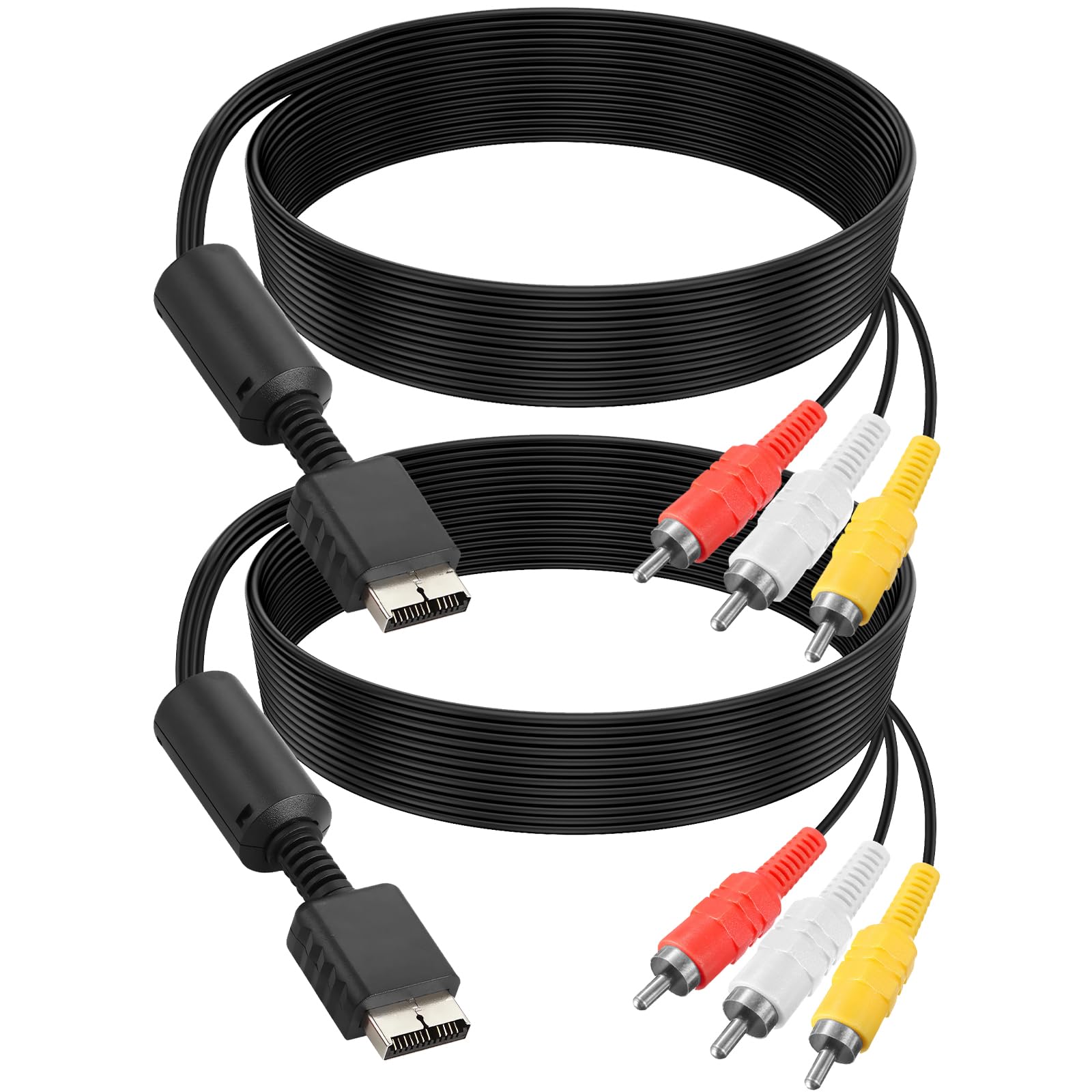 AV Cable for PS2/PS1/Playstation, AV to RCA Composite Audio Video Adapter Cord Compatible with Playstation 1/PS 2/PS2 Slim Console to TV/Monitor (2-Pack, Plug and Play)