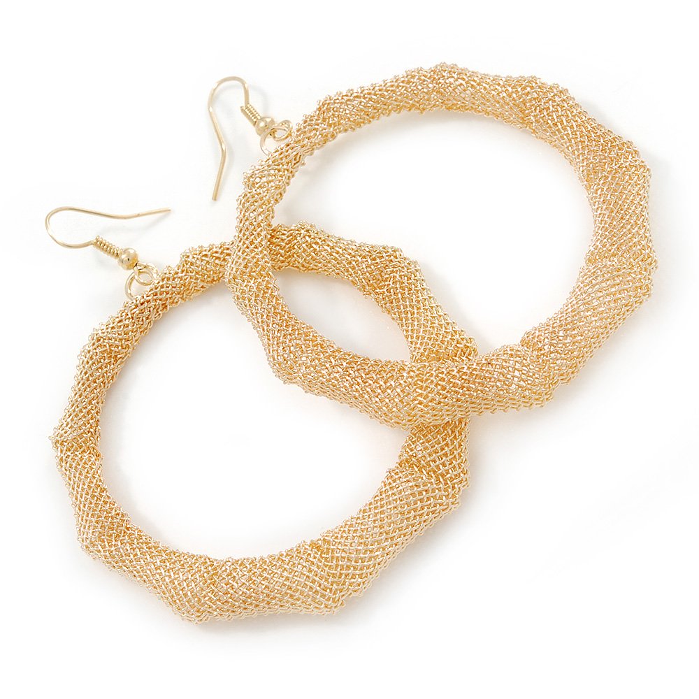 60mm D/Large Mesh Hoop Earrings/Gold Tone/ 80mm L