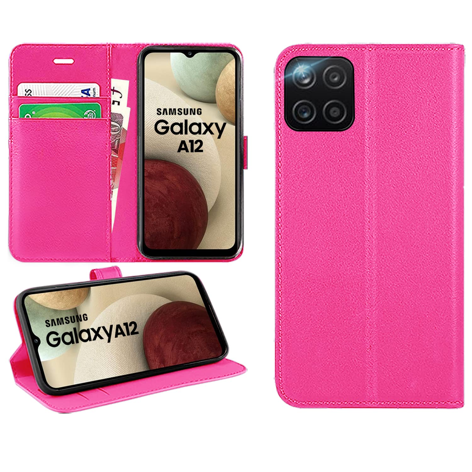DN-Technology For Samsung Galaxy A12 Case Flip Wallet [Card Holder] [Magnetic Closure] [Kickstand] PU Leather Phone Cover 6.5 inch (PINK) — image 1
