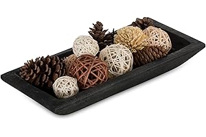 Hanobe Decorative Wood Dough Bowl: Long Wooden Bowl for Entry Way Table Home Decor - Coffee Table Decor for Living Room - Dining Table Centerpiece Decor, Black
