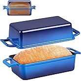 P&P CHEF 2-In-1 9 x 5 Inch Cast Iron Loaf Pan with Lid (Blue), Bread Loaf Pans for Baking Homemade Sourdough Bread, Meatloaf, Toast, Cake, Nonstick & Healthy & Sturdy, 2 Piece Set