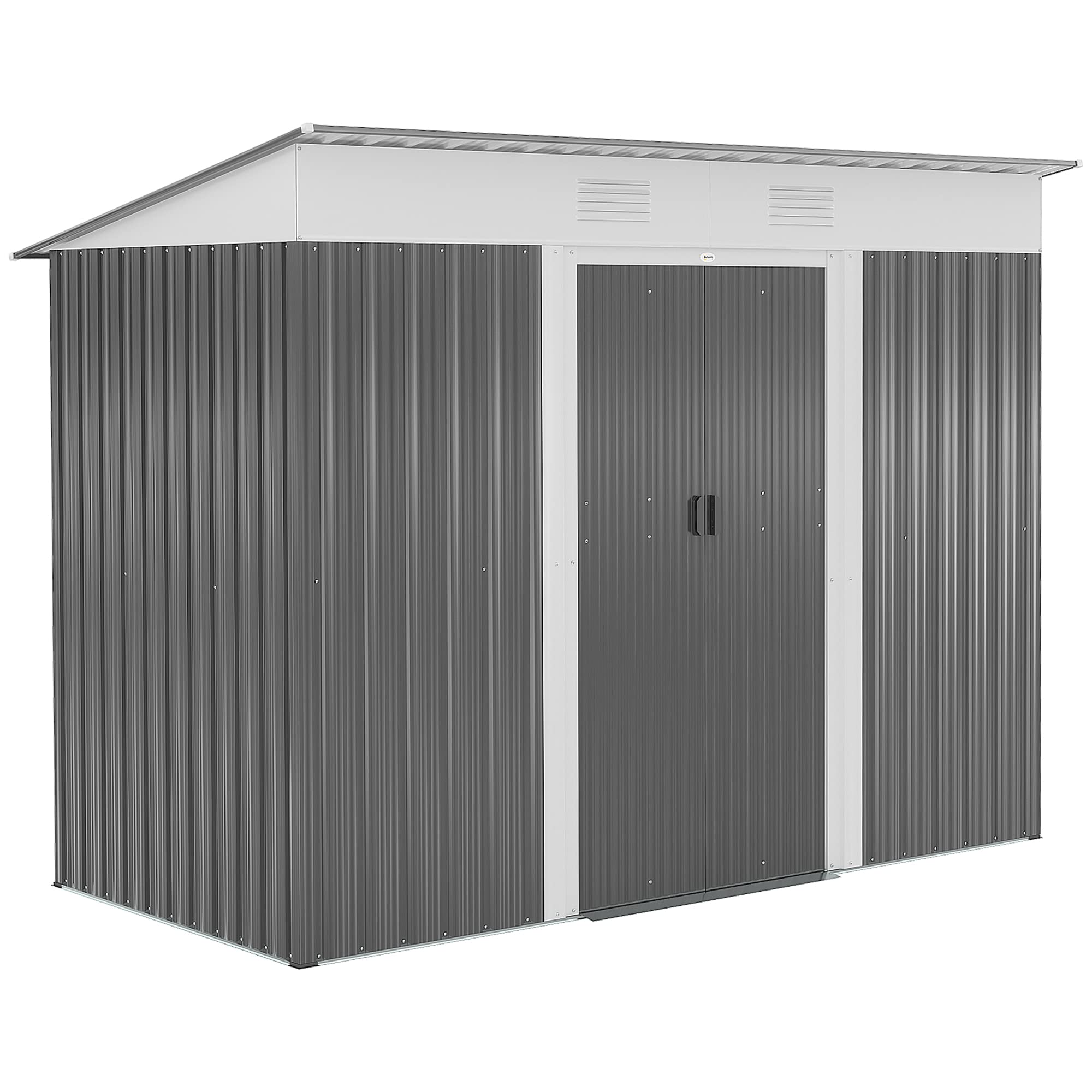 Photo 1 of *****IMAGE REFERENCE, 3 BOX******Outsunny 8' x 3.5' Metal Lean to Garden Shed, Outdoor Storage Shed, Garden Tool House with Double Sliding Doors, 2 Air Vents for Backyard, Patio, Lawn, Gray