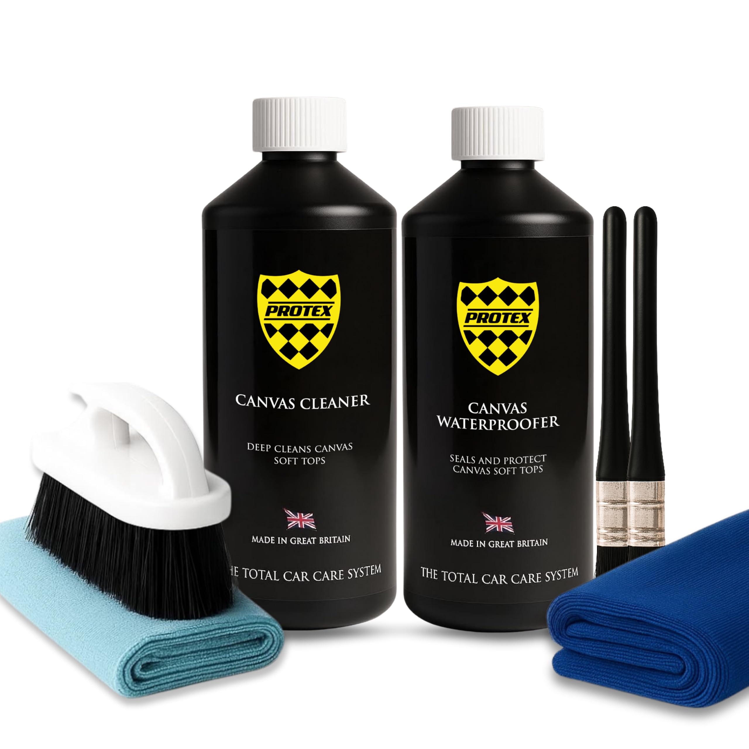 PROTEX Convertible Soft Top Care Kit with Canvas Cleaner & Waterproofer - 500ml, Giant Microfibre Towel, Brushes and Microfibre Clothes - COMPLETE KIT