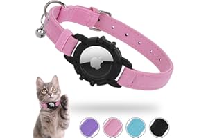 AirTag Cat Collar,FEEYAR Integrated Kitten Collar with Apple Airtag Holder[Pink],Soft GPS Cat Collar with Air Tag Holder and Bell,Air Tag Cat Collars for Girl Boy Cats,Puppies,Lightweight Cat Tracker